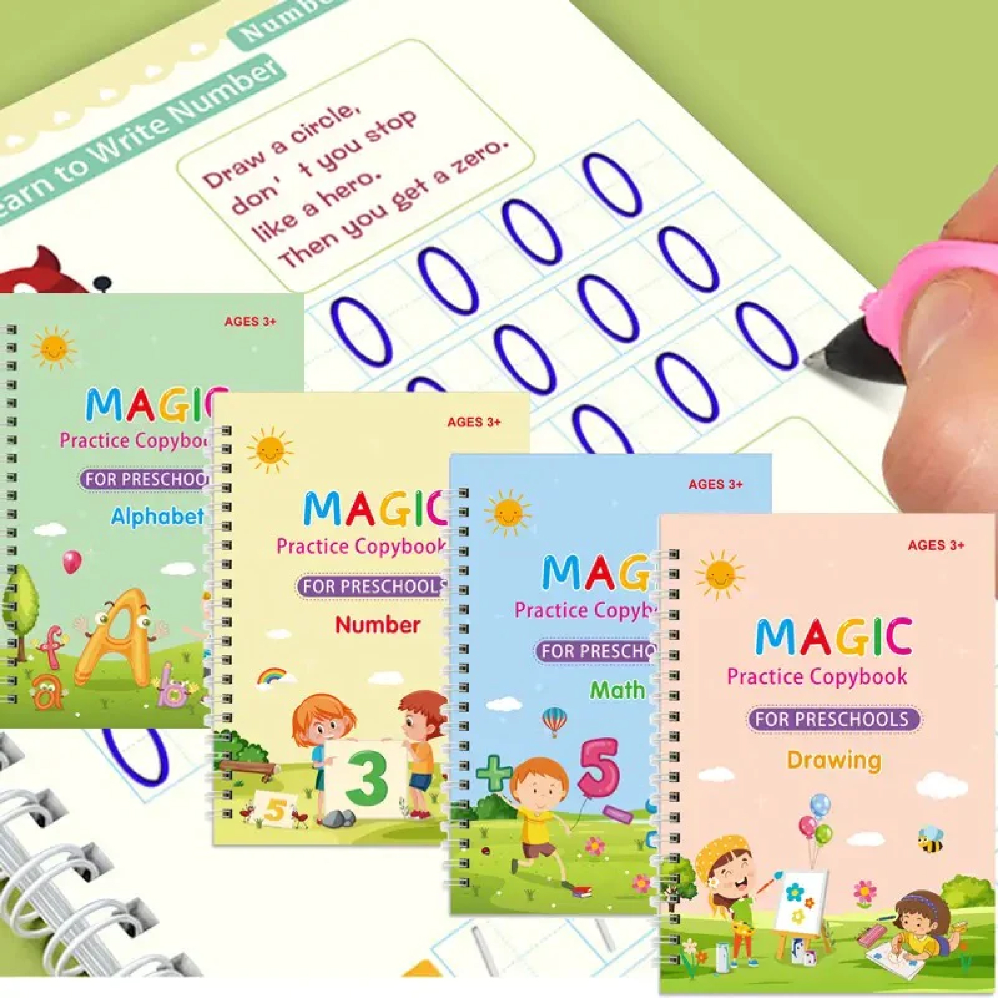 4 in 1 Sank Magic Book | Reusable Magic Practice Copy Book | 4 books + 1 Pen + 10 Refills +1 Grip thumbnail 3