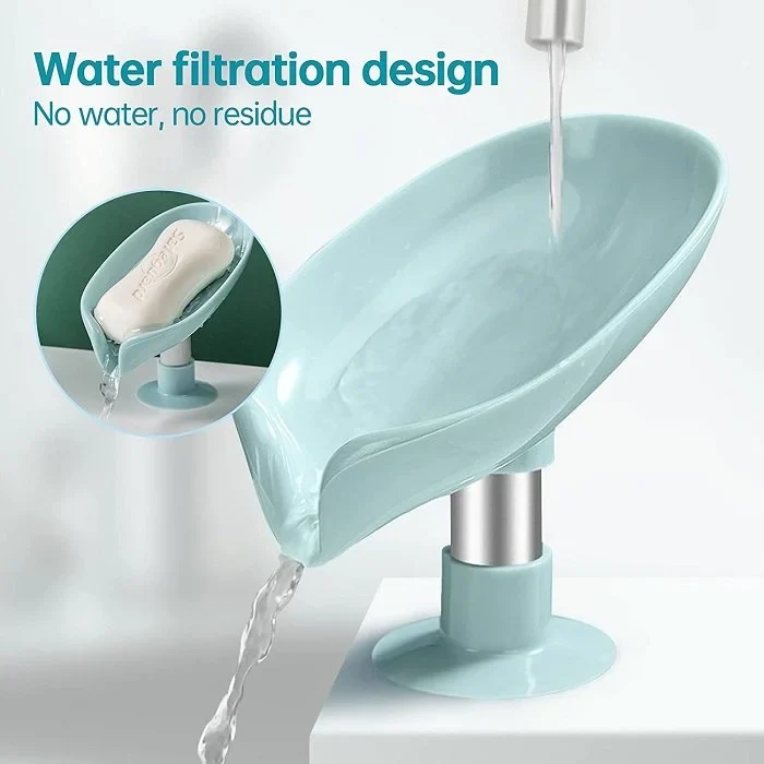 Leaf-Shaped Self-Draining Soap Holder | Stylish Waterfall Design with Suction Base for Bathroom & Kitchen | Random Colors thumbnail 7