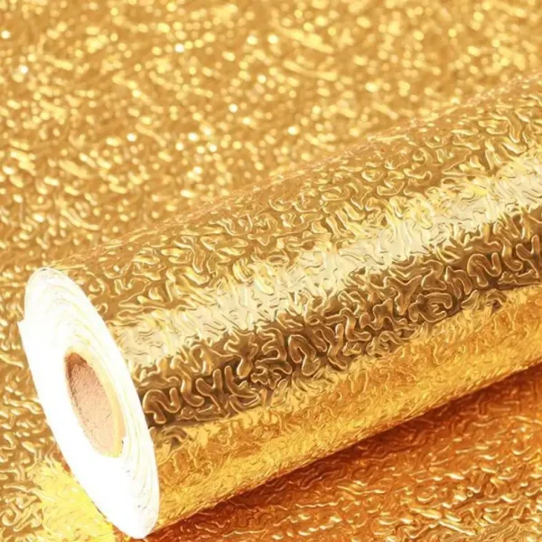 Golden Foil Kitchen Wallpaper Sticker | 60×200cm | Peel & Stick Aluminum Foil Wall Covering | Oil-Proof, Waterproof & Heat-Resistant Decor thumbnail 5