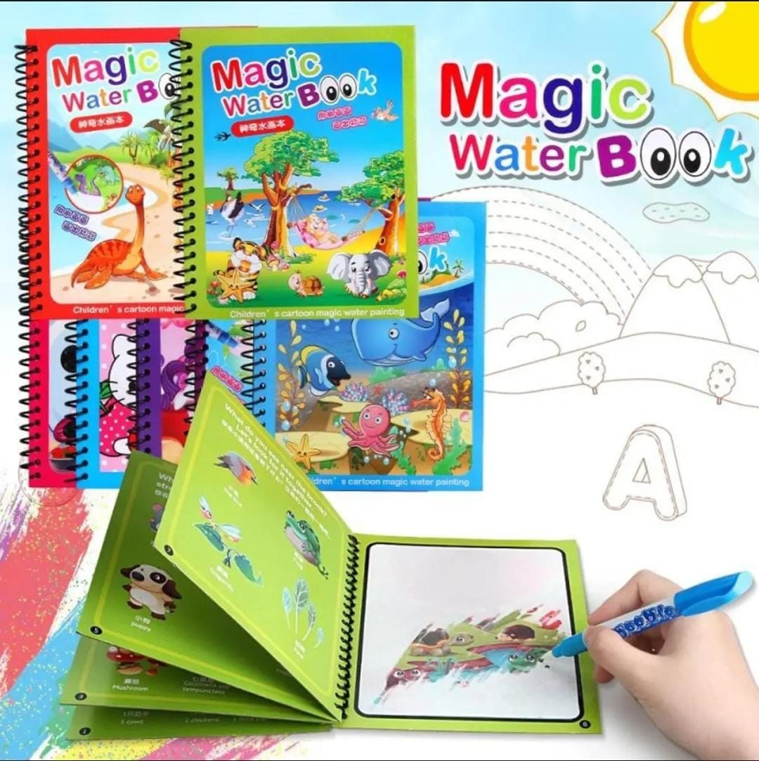 Magic Coloring Book with Water Pen | Reusable & Mess-Free Fun for Kids | Dinosaur & Cartoon Designs thumbnail 3