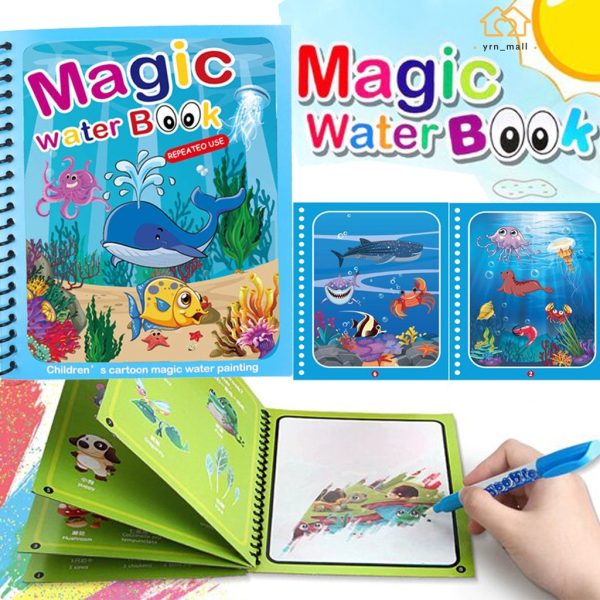 Magic Coloring Book with Water Pen | Reusable & Mess-Free Fun for Kids | Dinosaur & Cartoon Designs thumbnail 6