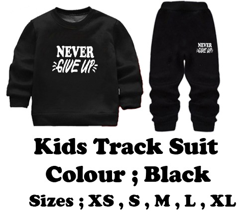 Kids “Never Give Up” Printed Black & Black Tracksuit Set | Winter Fleece Sweatshirt & Trouser Outfit for Boys & Girls – Warm & Motivational FOR BABY AND KIDS thumbnail 5