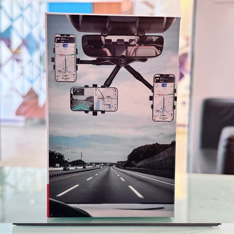 360° Rotatable & Retractable Rearview Mirror Phone Holder | Safe & Convenient Driving Mount