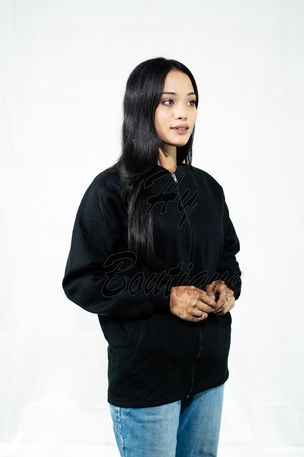 Best Quality Winter Wear Plain Fleece Black Jacket for Ladies & Girls | Soft, Warm & Stylish Winter Outfit thumbnail 2