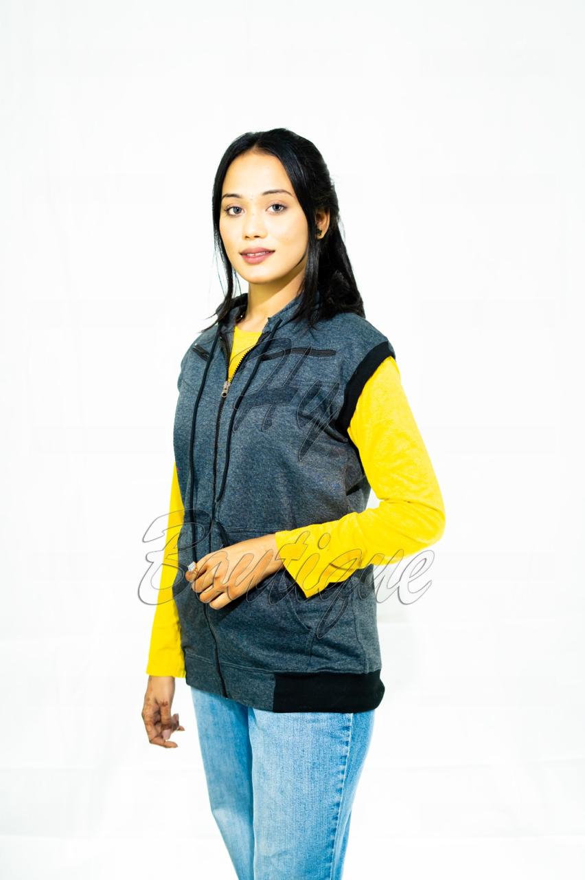 Winter Collection Dark Grey Sleeveless Jacket for Women | Stylish & Warm Body Warmer | Trendy Winter Layering Outerwear thumbnail 2