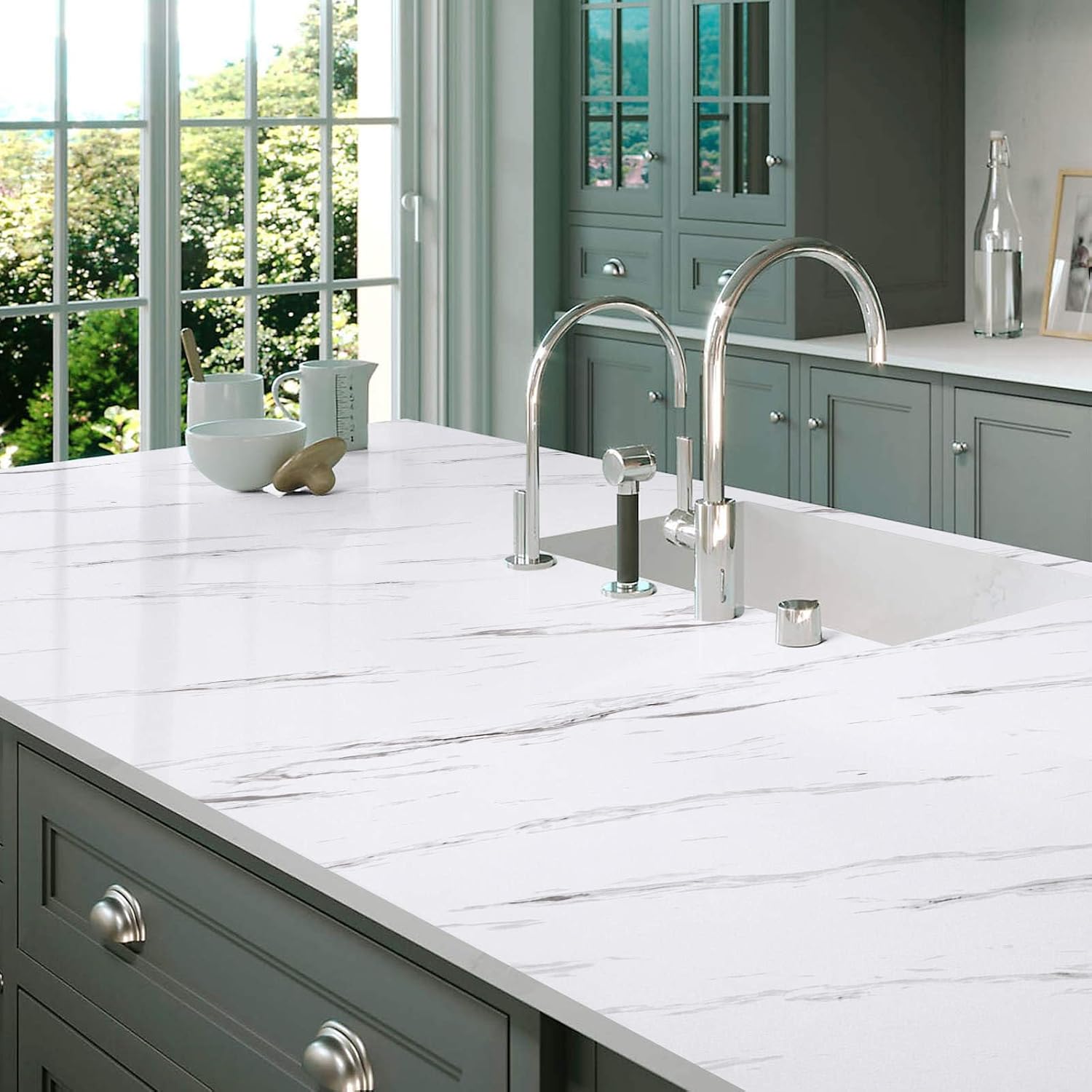 White & Grey | Marble Sheet Sticker 60x200cm | Waterproof Self-Adhesive PVC Wallpaper for Furniture Walls thumbnail 5