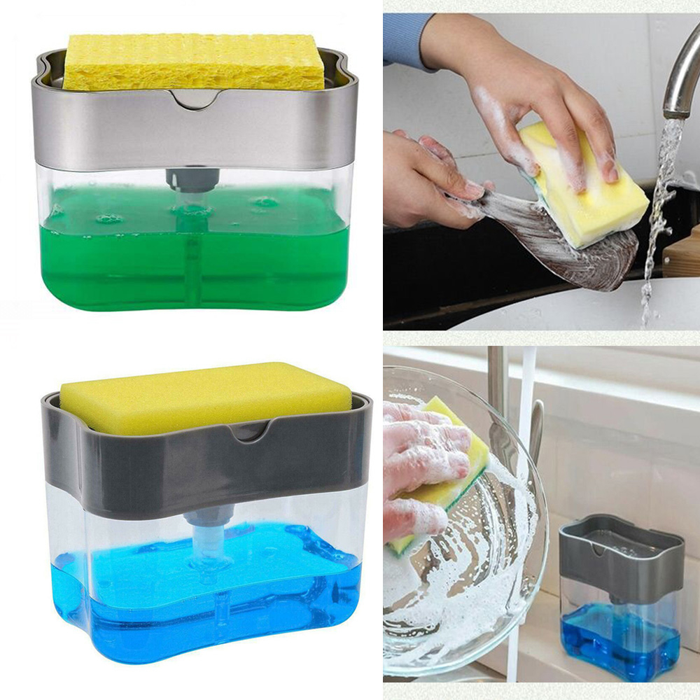 Soap Pump Dispenser & Sponge Holder for Kitchen Sink | Press-Type Dishwashing Liquid Dispenser thumbnail 3