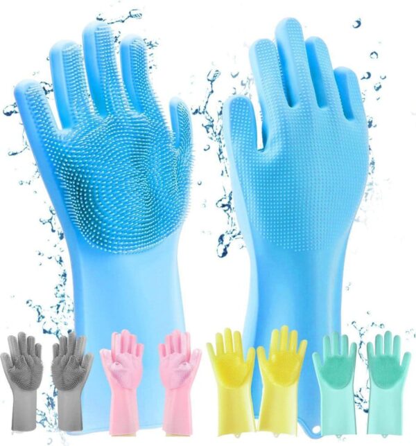 Reusable Silicone Washing Gloves with Built-In Scrubber for Kitchen Bathroom Car and Multipurpose Cleaning (Random Color) thumbnail 3
