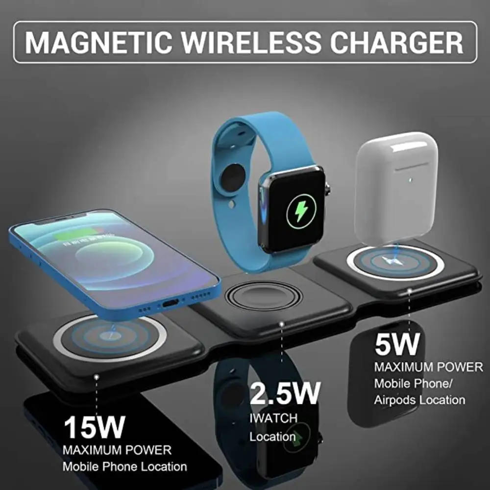 3-in-1 Foldable Magnetic Wireless Charger 15W Charging Station for iPhone Apple Watch and AirPods thumbnail 5