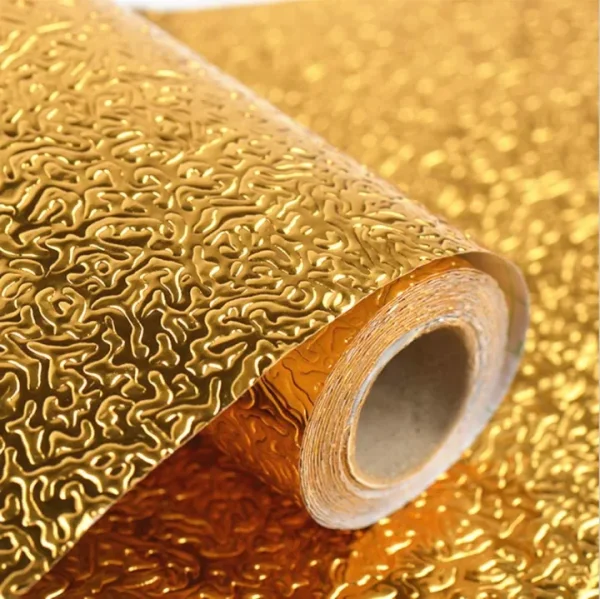Golden Foil Kitchen Wallpaper Sticker | 60×200cm | Peel & Stick Aluminum Foil Wall Covering | Oil-Proof, Waterproof & Heat-Resistant Decor thumbnail 3