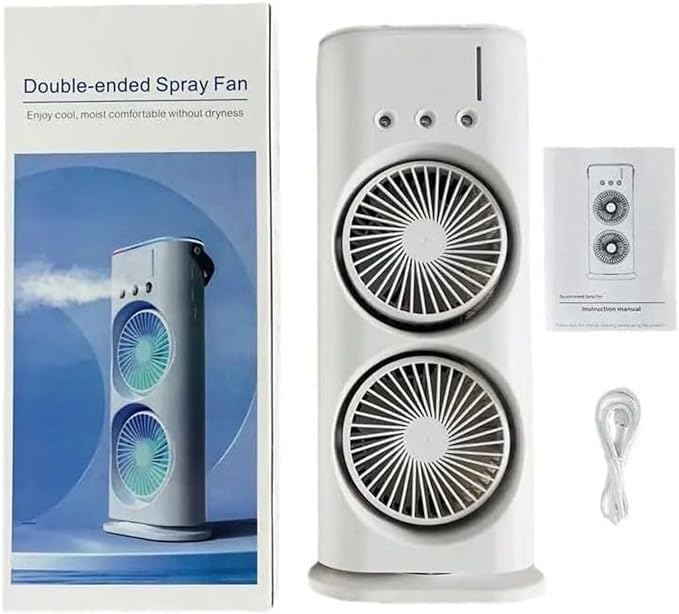 Mini Double Head Mist Fan with LED Light & Humidifier | Portable USB Air Cooler for Home Office Travel thumbnail 6
