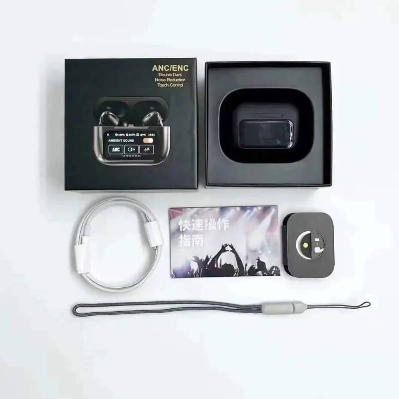 Black A9 Pro ANC Bluetooth 5.4 Wireless Earbuds with Smart Screen and Active Noise Cancellation thumbnail 4