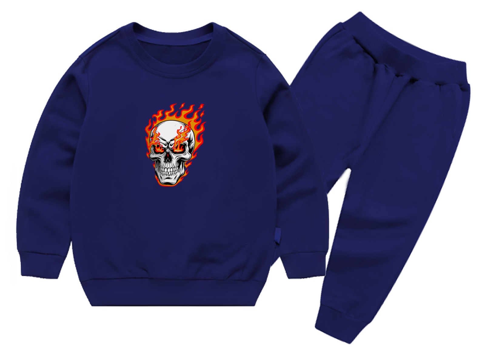 Kids Navy Blue Ghost Skull Printed Tracksuit Set | Winter Fleece Sweatshirt & Trouser Outfit for Boys & Girls – Warm, Trendy & Cool | FOR BABY AND KIDS thumbnail 4