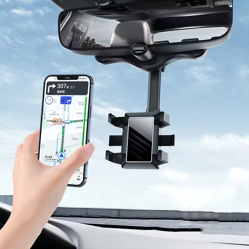 360° Rotatable & Retractable Rearview Mirror Phone Holder | Safe & Convenient Driving Mount thumbnail 5