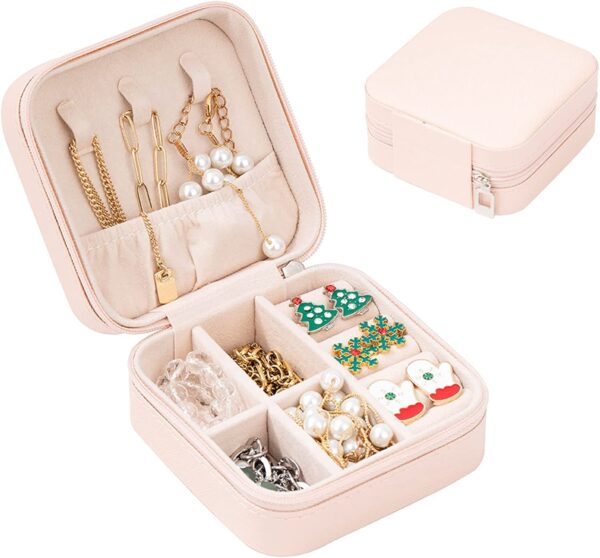 Square Mini Jewellery Box | Portable PU Leather Travel Organizer with Removable Dividers thumbnail 2