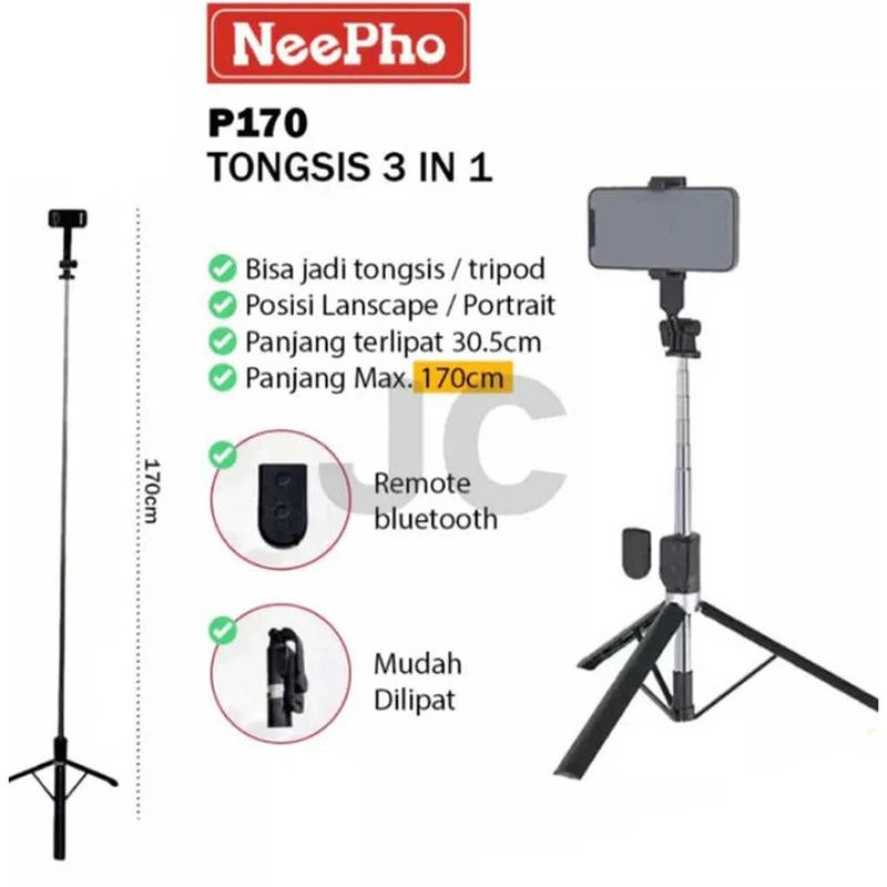 NeePho P170S Selfie Stick Tripod | Extendable , Bluetooth Remote, Universal Smartphone Mount | Durable Metal Build & Lightweight Design thumbnail 12