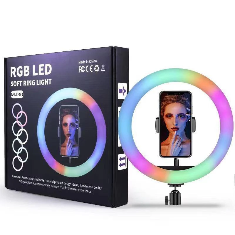 MJ36 RGB LED Ring Light 36cm with 16 Colors, Brightness Control & Phone Holder thumbnail 2