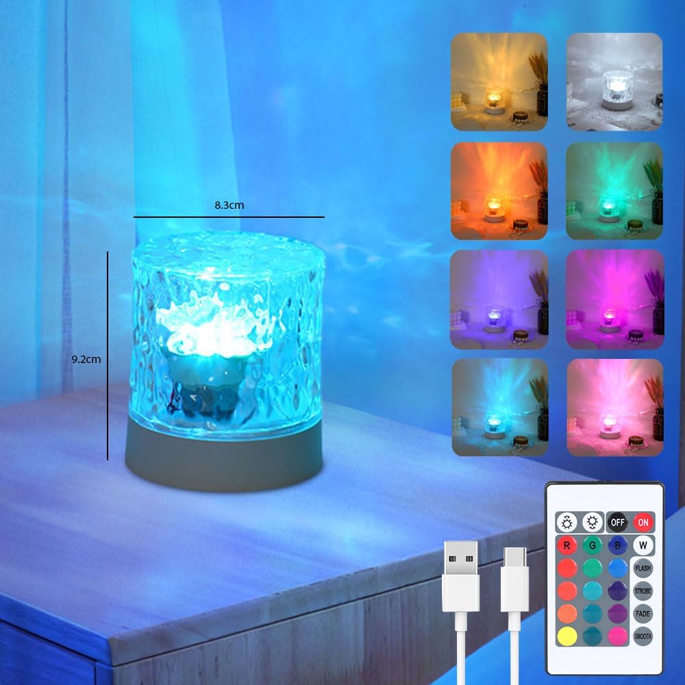 Water Ripple Lamp | 16-Color Rotating LED Night Light with Remote thumbnail 3