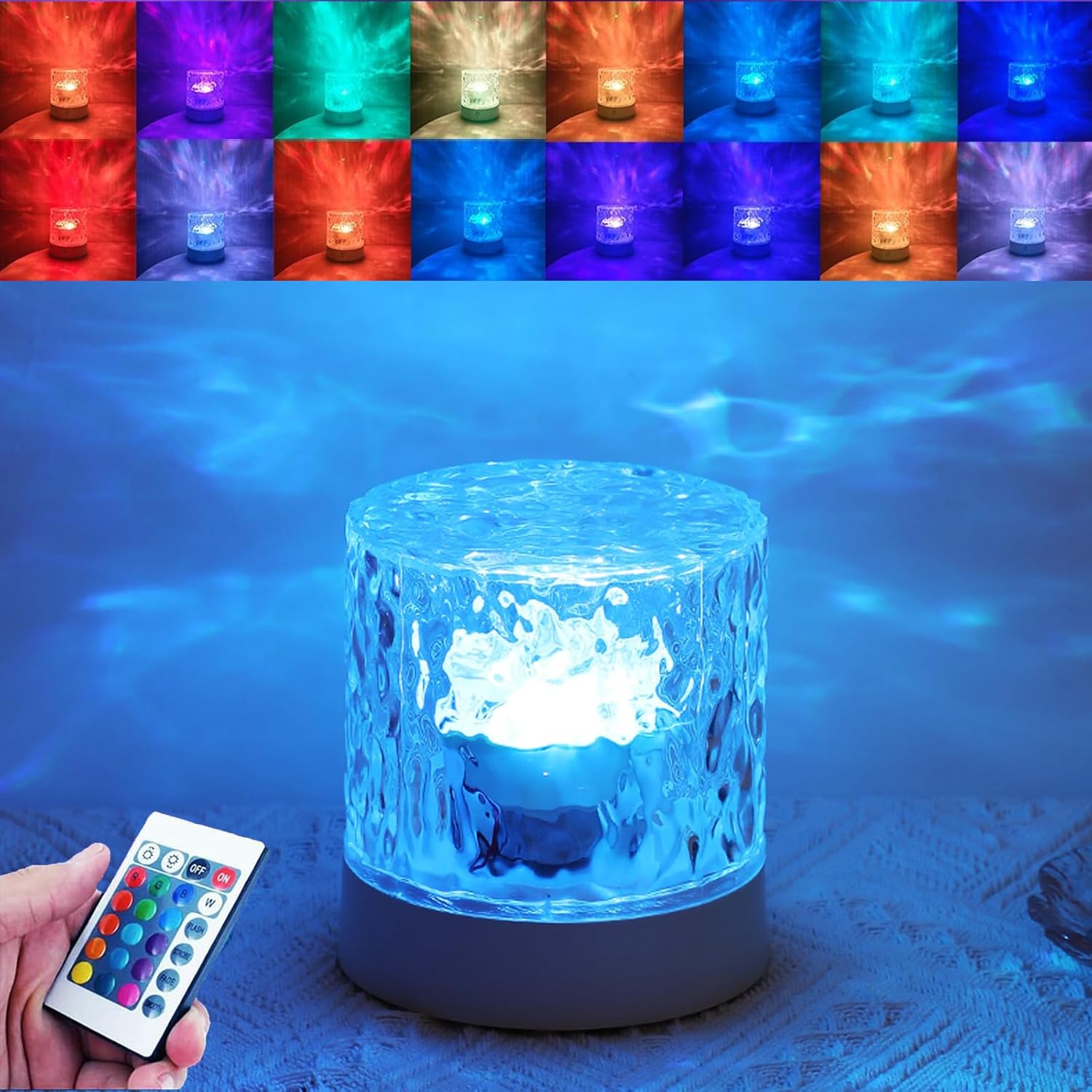 Water Ripple Lamp | 16-Color Rotating LED Night Light with Remote thumbnail 5
