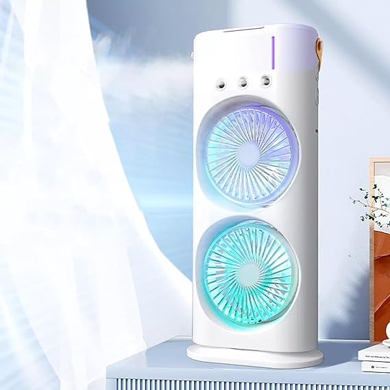 Mini Double Head Mist Fan with LED Light & Humidifier | Portable USB Air Cooler for Home Office Travel thumbnail 8