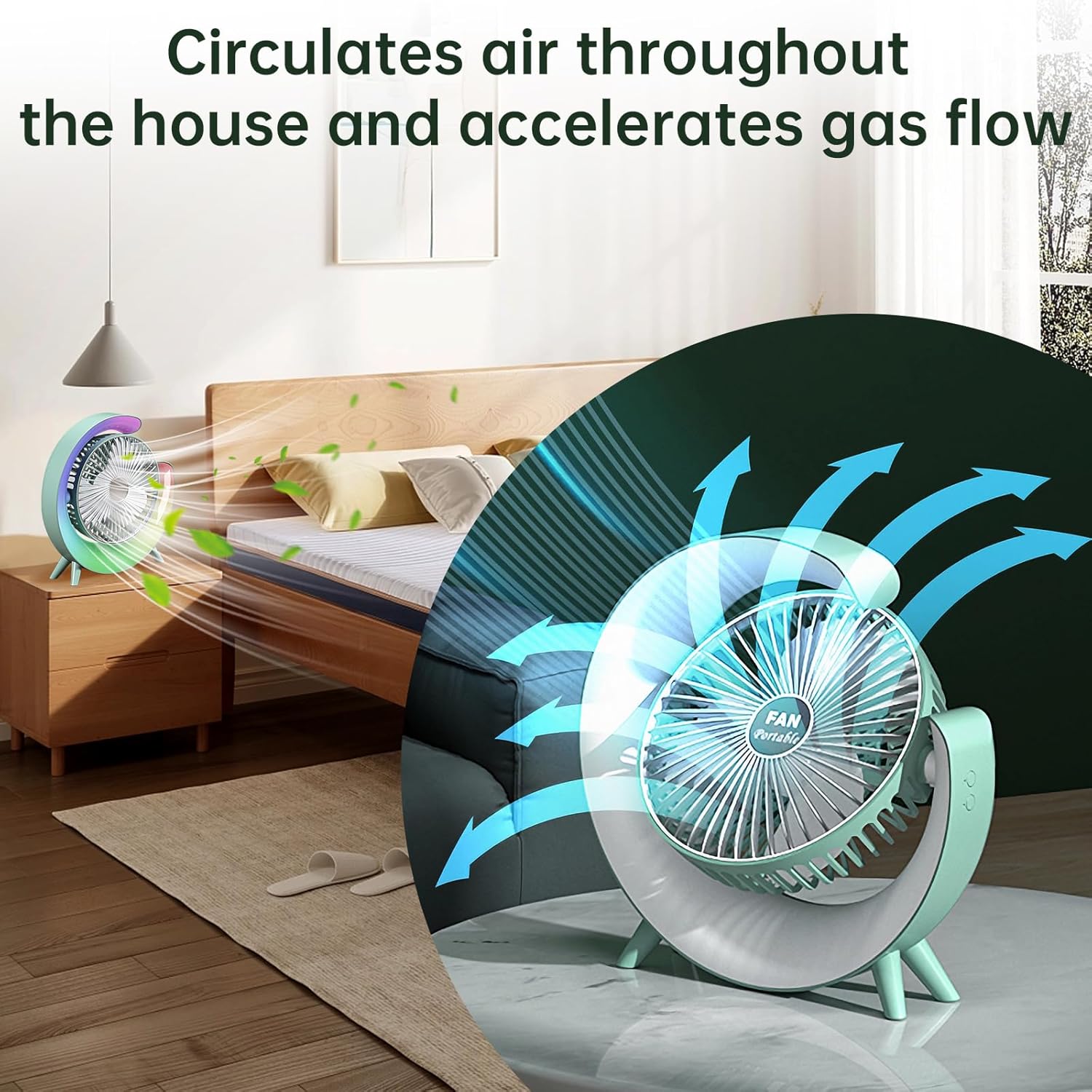 Colorful USB Rechargeable Desktop Fan | Silent Cooling, LED Ambient Light, 3-Speed Rotation thumbnail 2