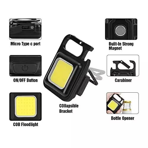 Portable Keychain Light | 500 Lumens Mini COB LED Flashlight with Foldable Handle & USB Rechargeable thumbnail 5