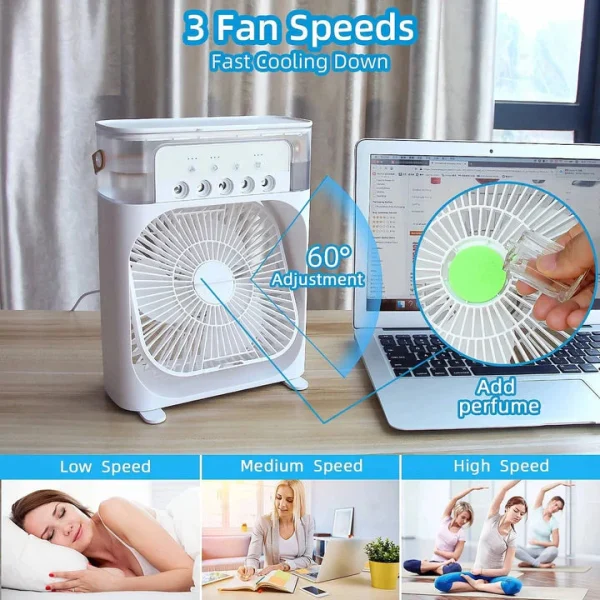 10-Inch Large Portable Air Conditioner Fan | USB Electric Fan with LED Night Light, Mist & Humidifier Function | Random Color thumbnail 4