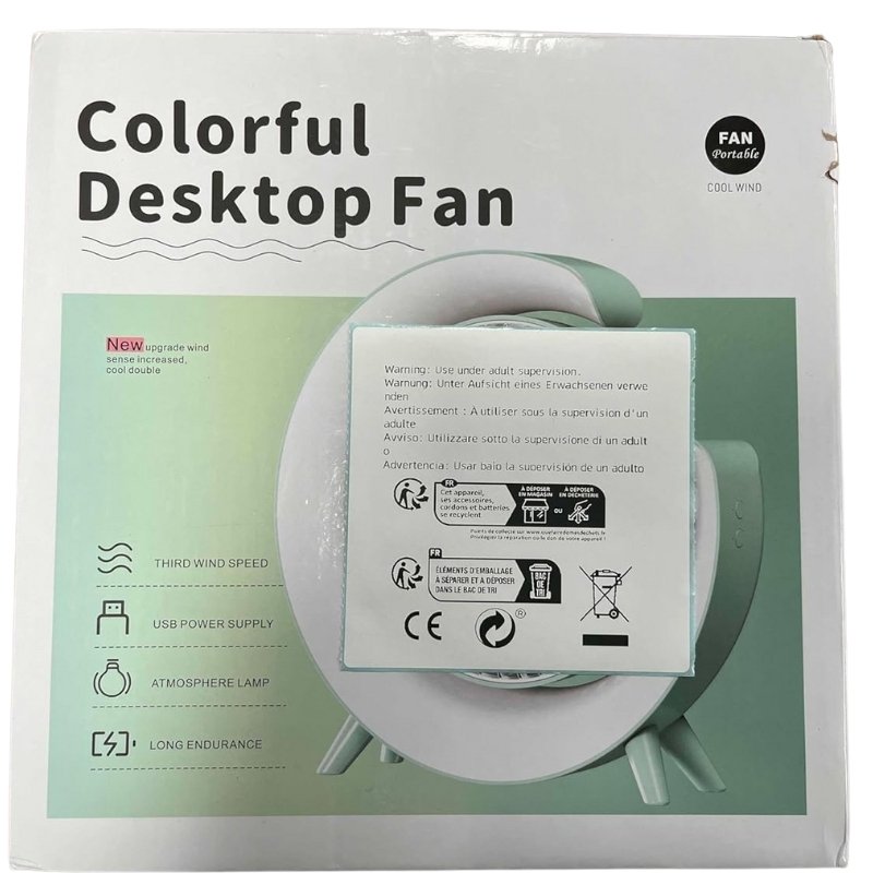 Colorful USB Rechargeable Desktop Fan | Silent Cooling, LED Ambient Light, 3-Speed Rotation thumbnail 7