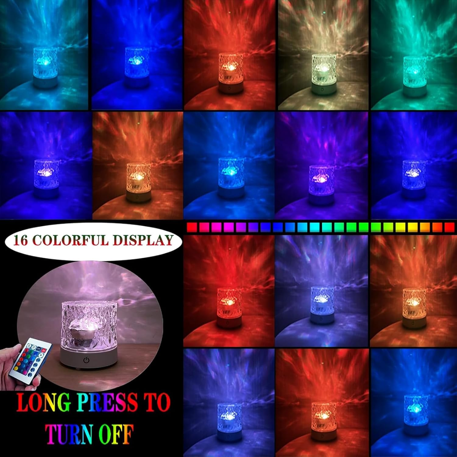 Water Ripple Lamp | 16-Color Rotating LED Night Light with Remote thumbnail 2