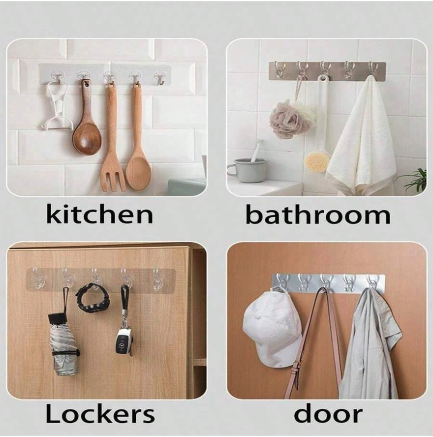 6-in-1 Heavy-Duty Self-Adhesive Wall Hooks | Waterproof Transparent Hooks thumbnail 3