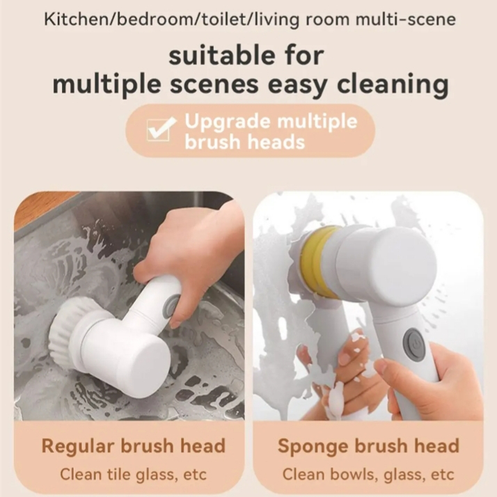 5-in-1 Rechargeable Magic Brush | Handheld Electric Scrubber | 360° Rotating with 3 Replaceable Multipurpose Brush Heads thumbnail 2