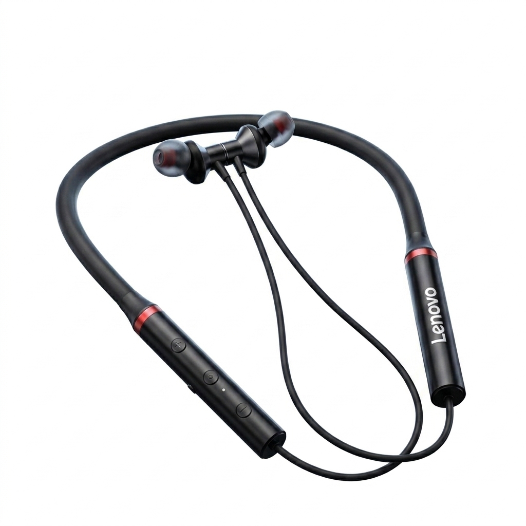 Lenovo Wireless Neckband Earphones – Bluetooth Sports Headset with Mic
